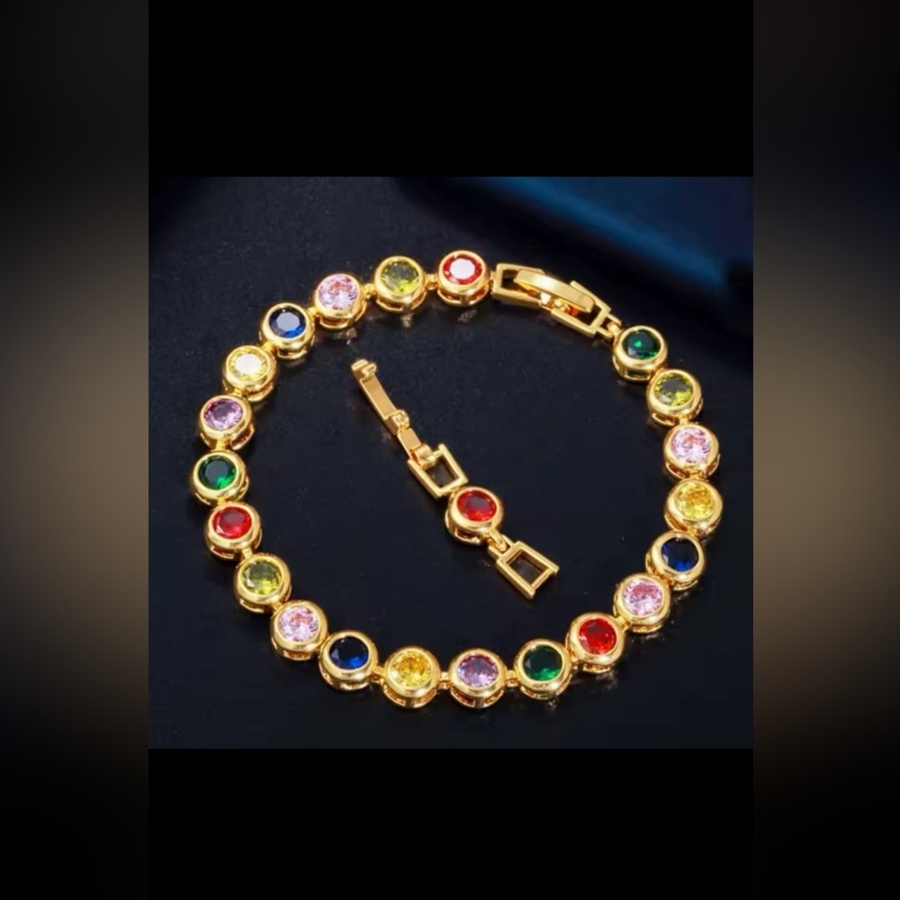 Swarovski Gold Multicolor Crystal tennis 14kt plated Bracelet TGM1